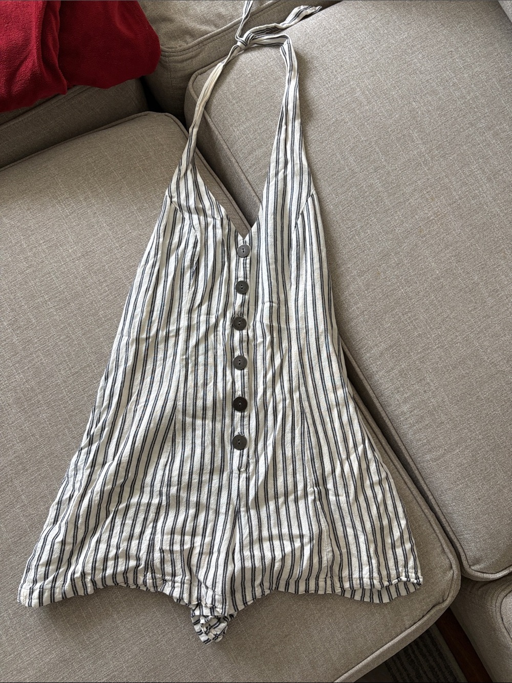 Cooperative White and Black Striped Halter Romper
